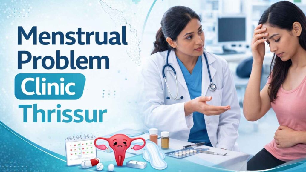 Gynecologist consulting a patient about menstrual health issues at a menstrual problem clinic in Thrissur