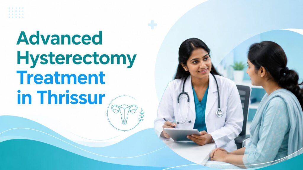 Advanced Hysterectomy Treatment in Thrissur featured image showing a female doctor consulting a woman patient in a modern gynecology care setting.